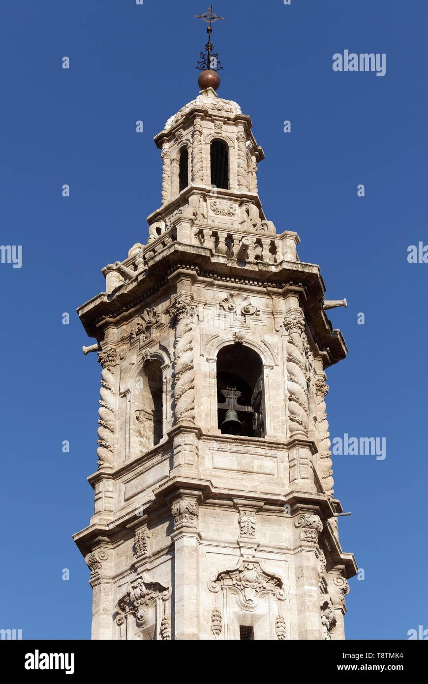Baroque bell tower of the church Iglesia de Santa Catalina, Ciutat Vella, old town, Valencia, Spain Stock Photo