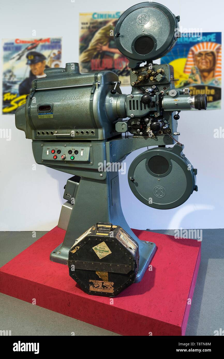Film projector farmer B 14, year of construction 1954, exhibition, Grosses Kino im Industriemuseum Lauf, Middle Franconia, Bavaria, Germany Stock Photo