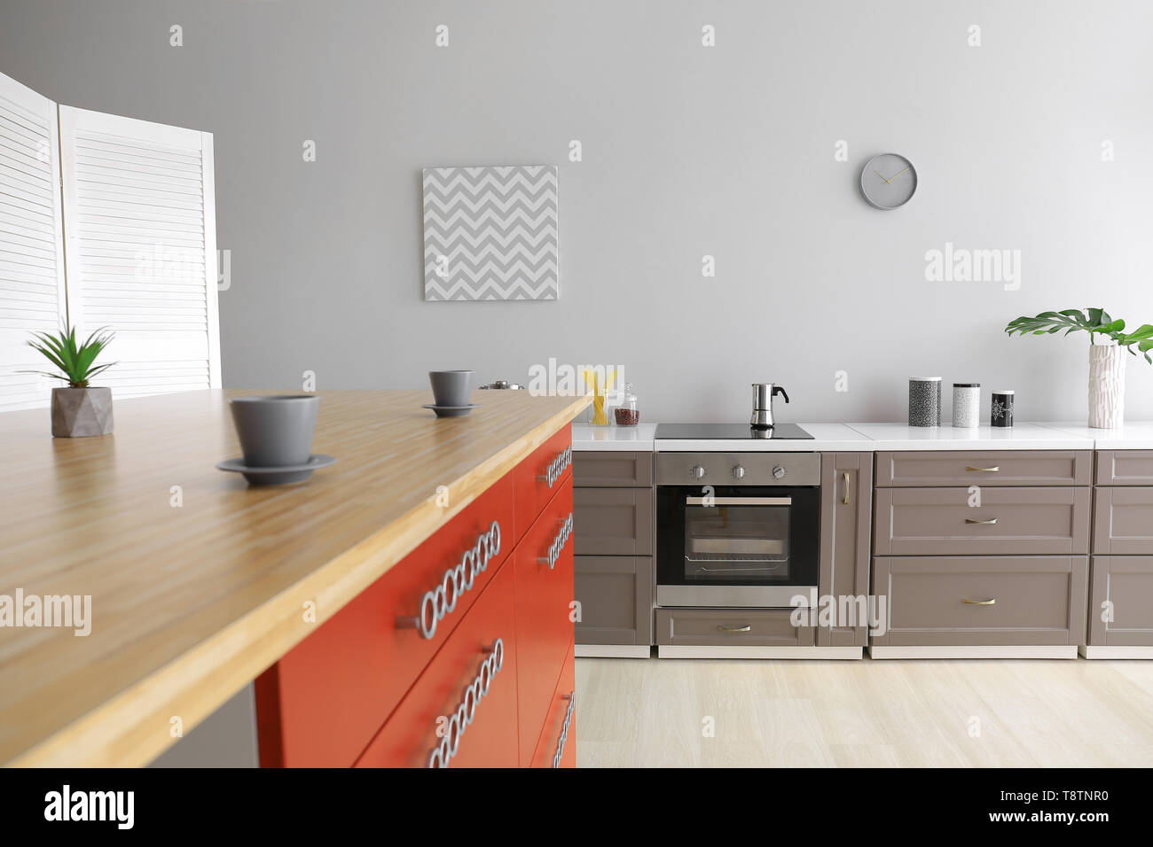 Interior of modern kitchen with stylish furniture Stock Photo - Alamy
