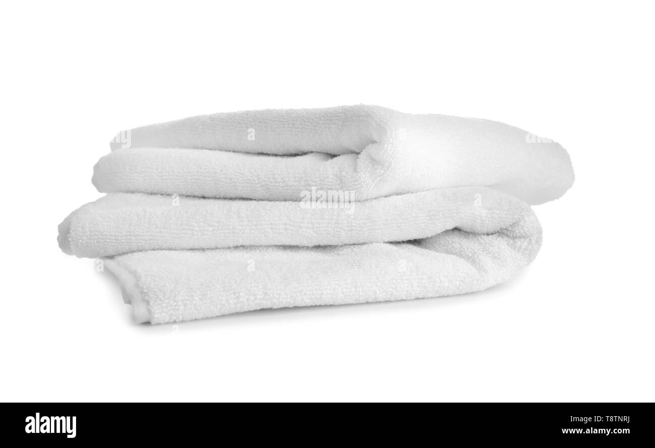 Clean soft towels on white background Stock Photo Alamy
