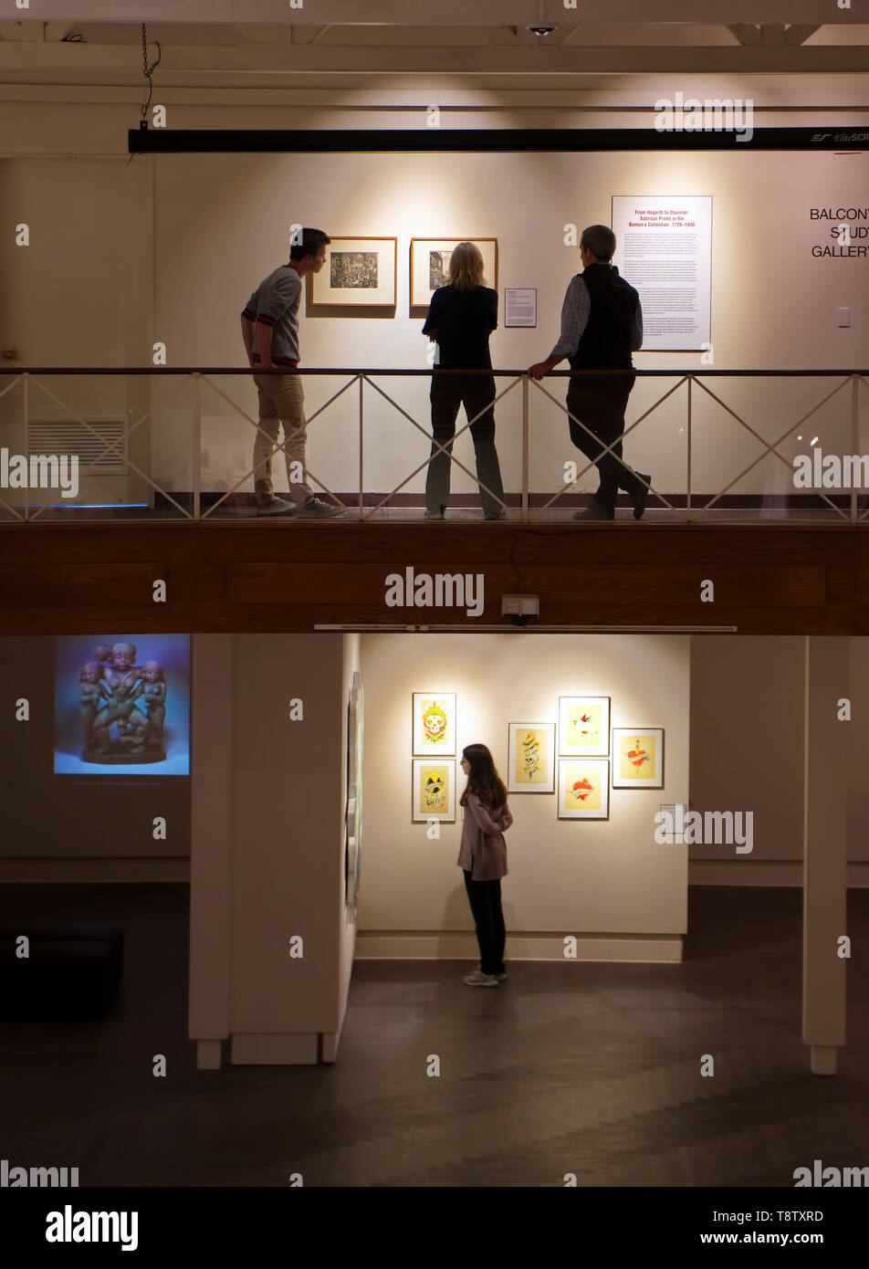 Storrs, CT USA. Oct 2018. Visitors admiring the many works of art at the William Benton Museum of Art on the campus of the University of Connecticut. Stock Photo