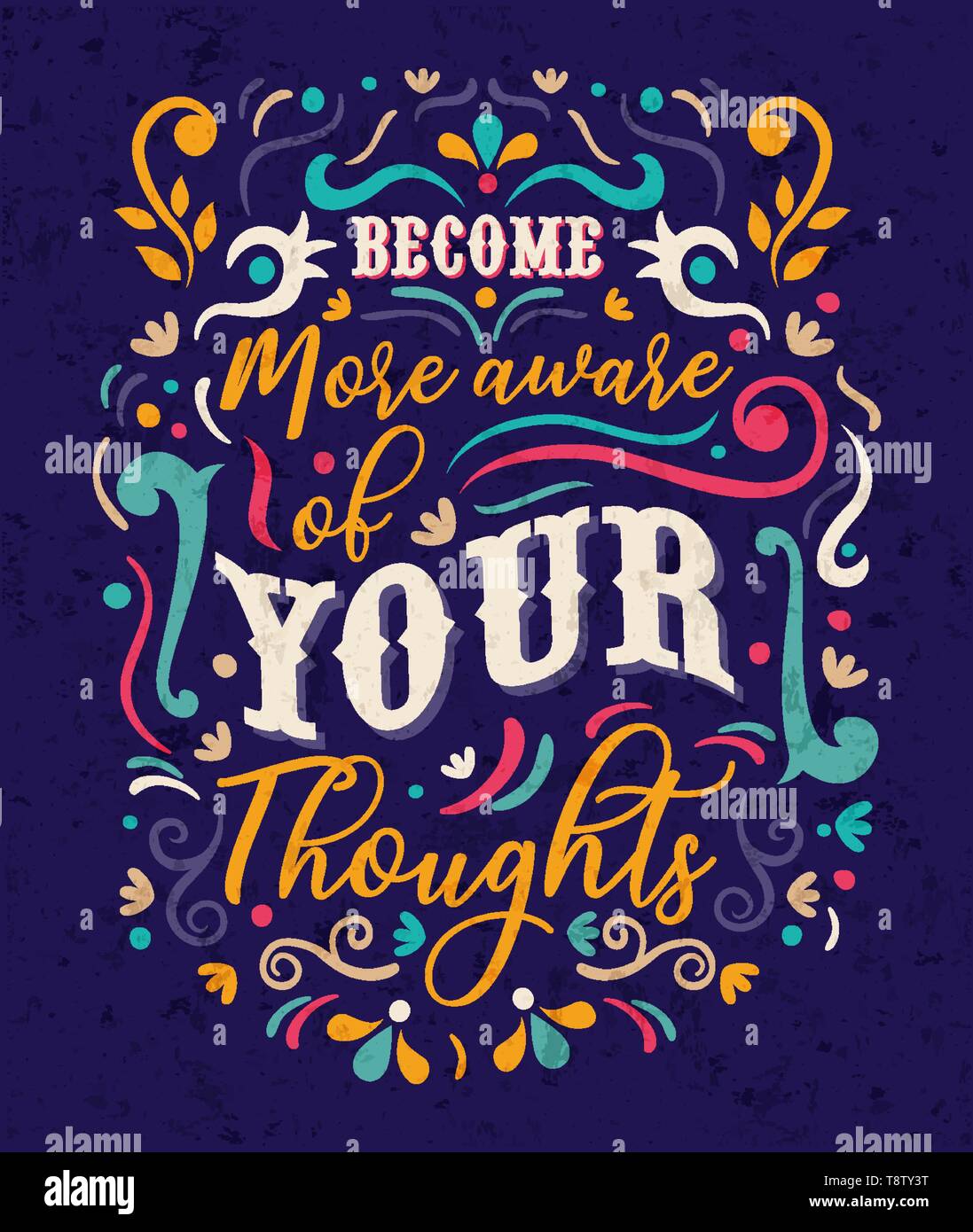 Become aware of your thoughts typography quote poster for positive ...