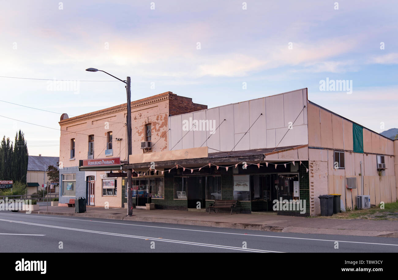 Historic retail buildings on Mayne Street in the centre of the town of