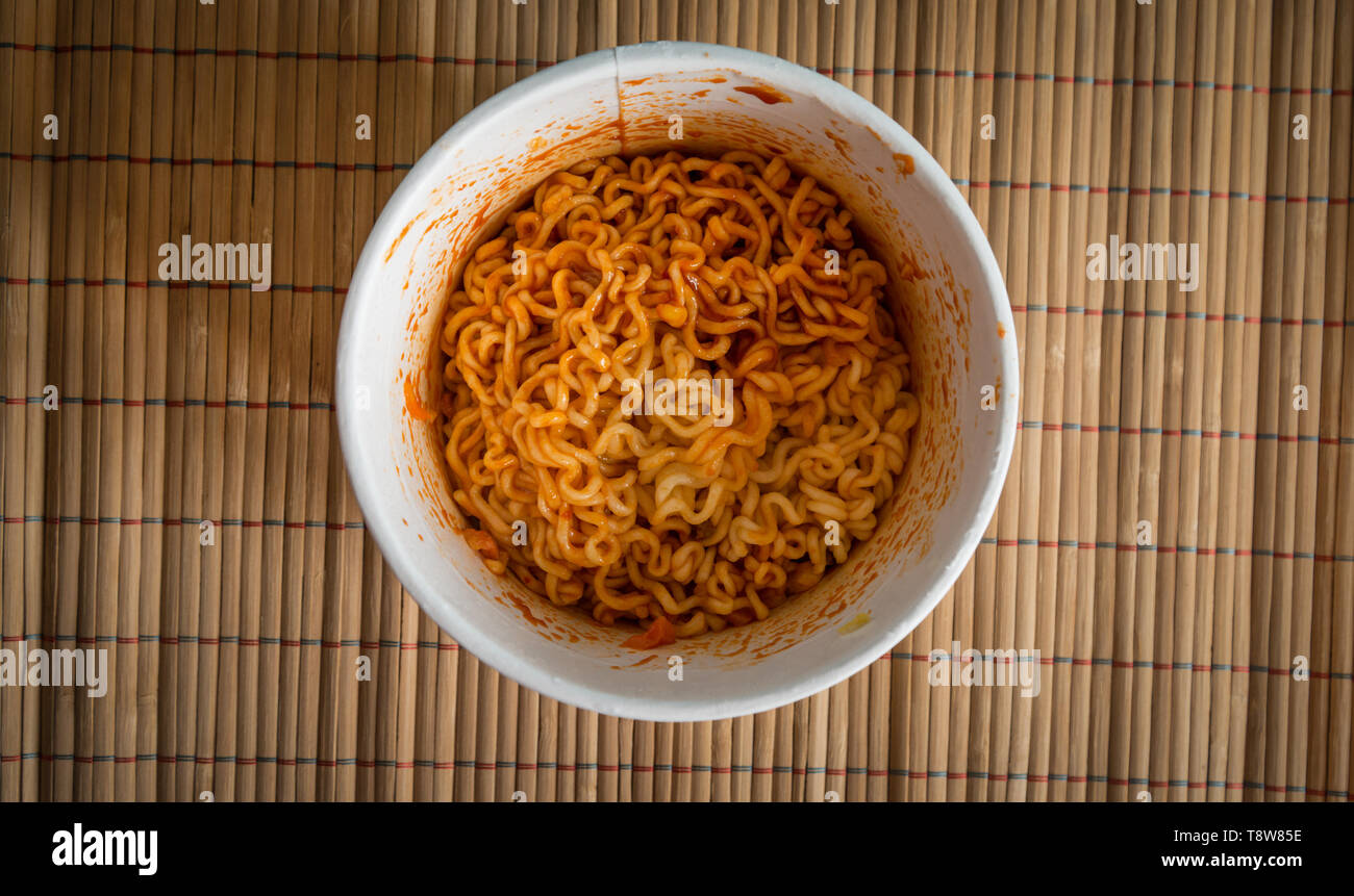 Bowl Of Chinese Ramen Noodles With Tomato Ketchup Top View Stock Photo Alamy