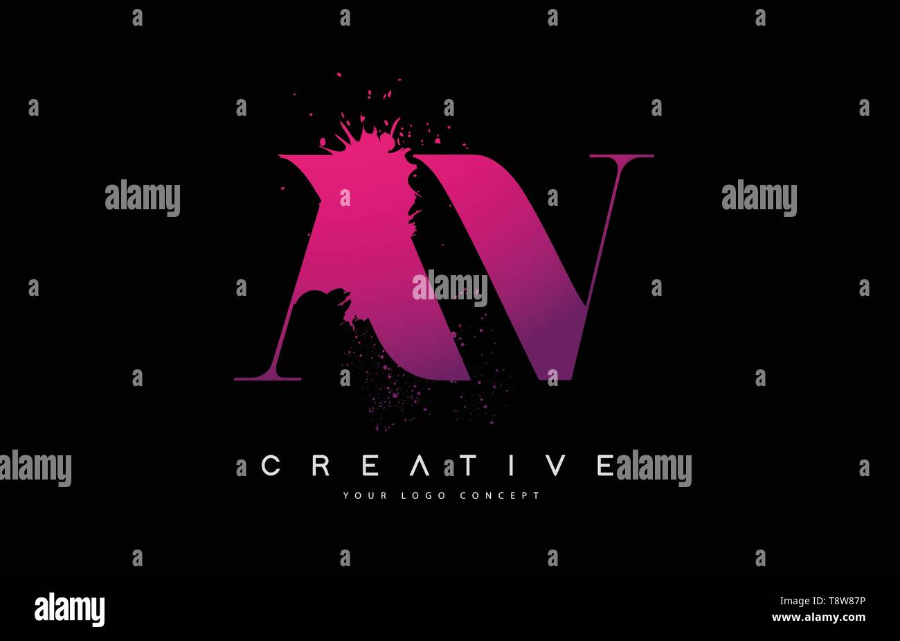 Purple Pink AV A V Letter Logo Design with Black Ink Watercolor Splash ...