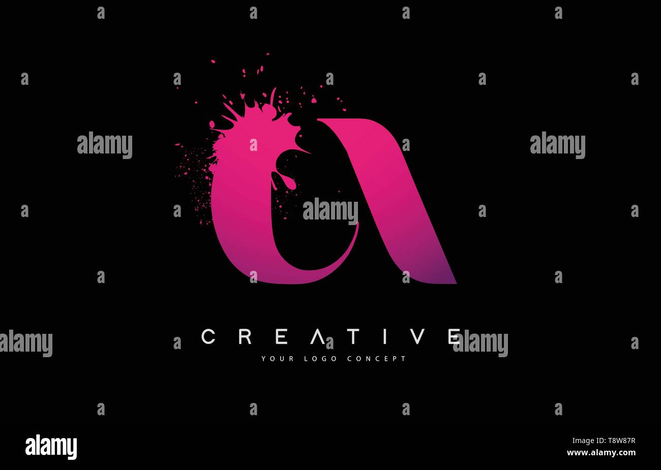 Purple Pink CA C A Letter Logo Design with Black Ink Watercolor Splash ...