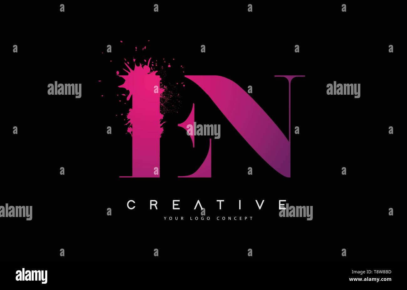 Purple Pink EN E N Letter Logo Design with Ink Watercolor Splash Spill ...
