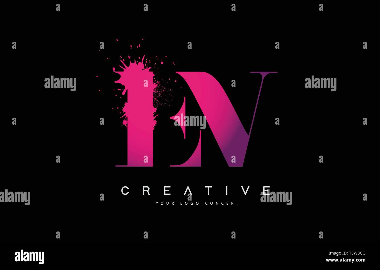 Purple Pink EV E V Letter Logo Design with Black Ink Watercolor Splash ...