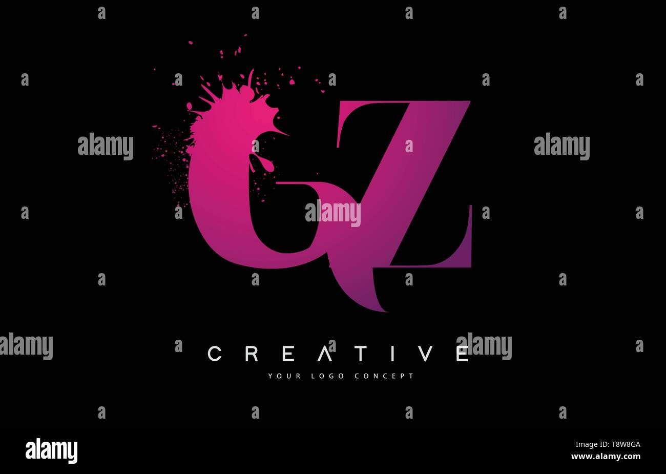 Purple Pink GZ G Y Letter Logo Design with Ink Watercolor Splash Spill ...