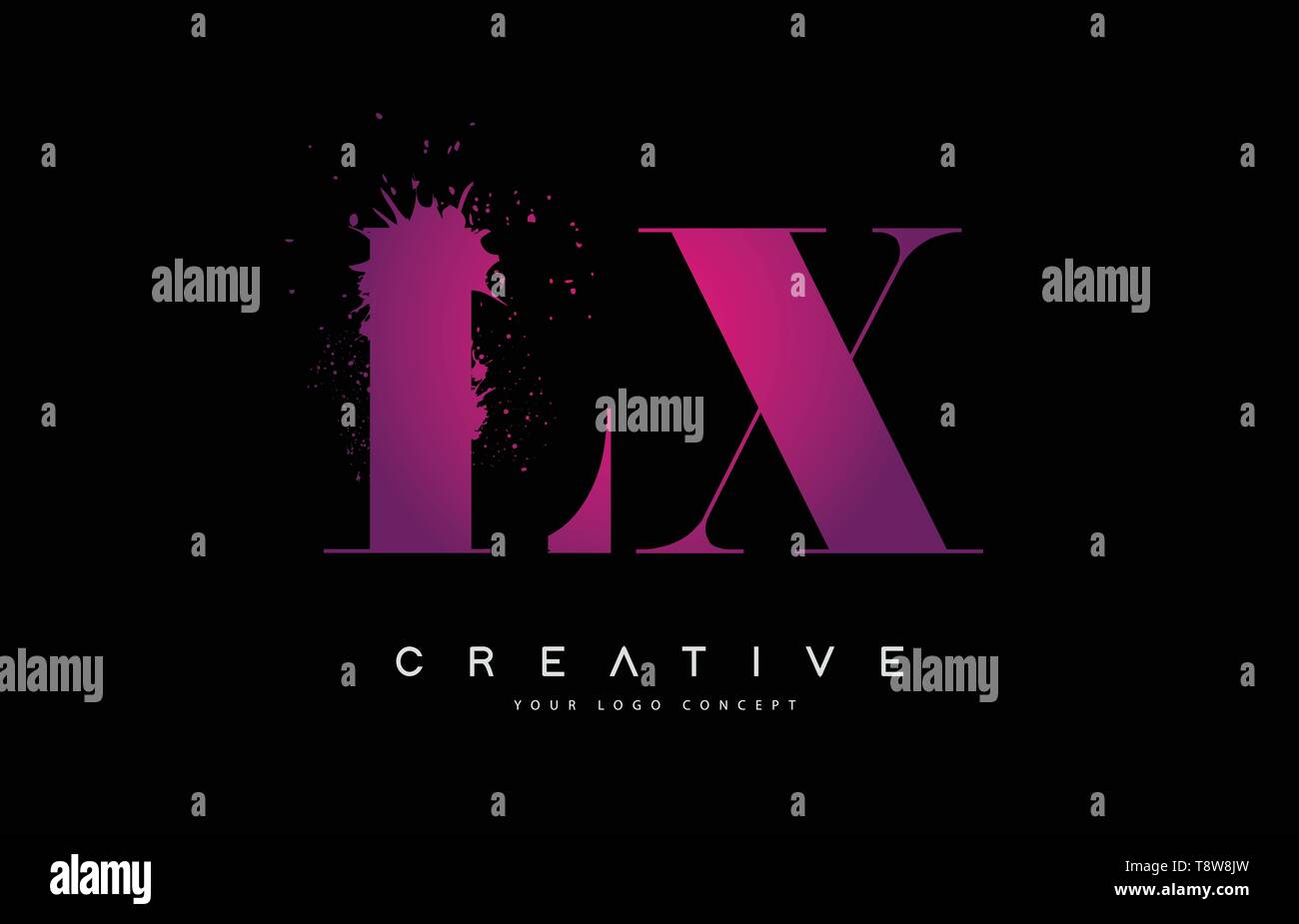 Purple Pink LX L X Letter Logo Design with Ink Watercolor Splash Spill ...