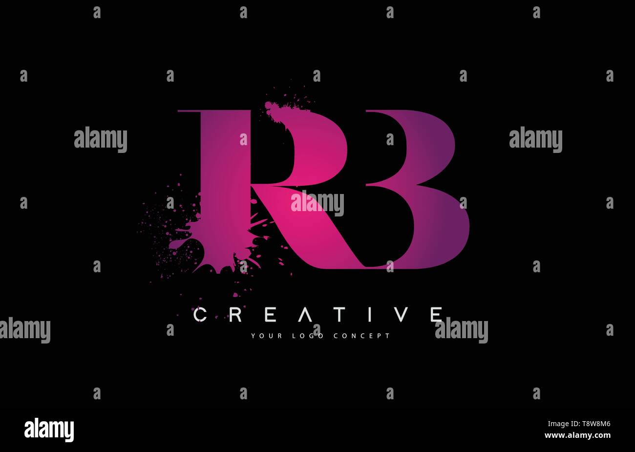 Purple Pink RB R B Letter Logo Design with Ink Watercolor Splash Spill ...