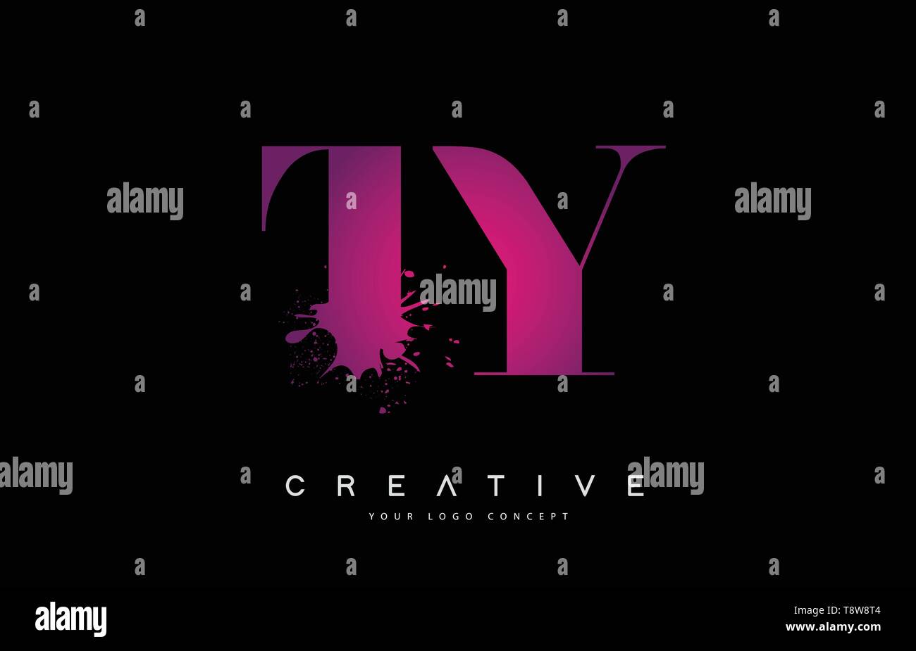 Purple Pink TY T Y Letter Logo Design with Ink Watercolor Splash Spill
