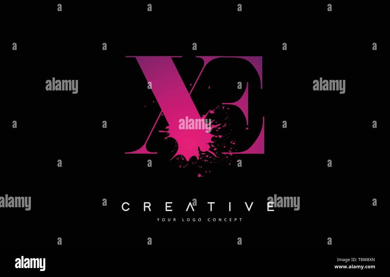XE X E Letter Logo Design with Black Ink Watercolor Splash Spill Vector ...