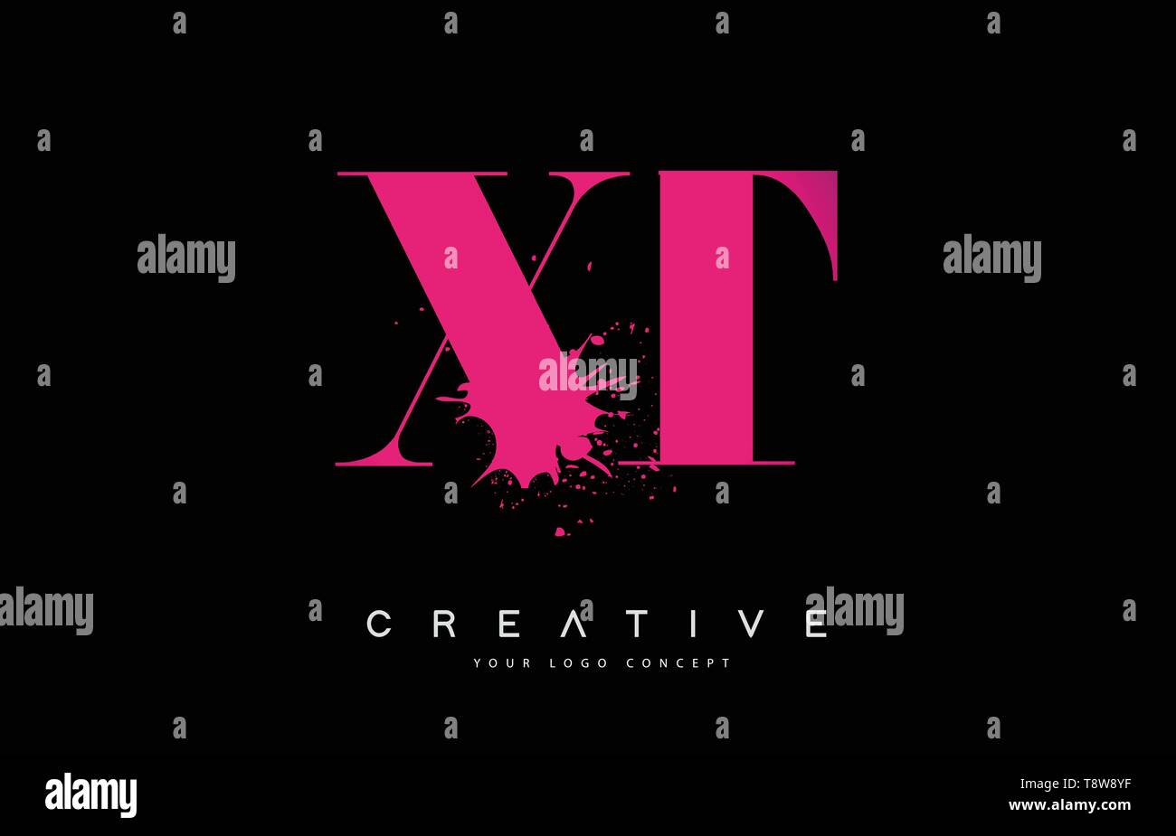 XT X T Letter Logo Design with Black Ink Watercolor Splash Spill Vector Illustration. Stock Vector