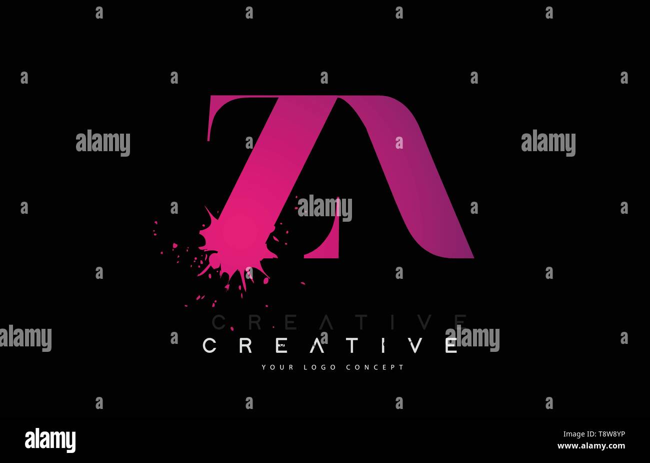 ZA Z A Letter Logo Design with Black Ink Watercolor Splash Spill Vector ...