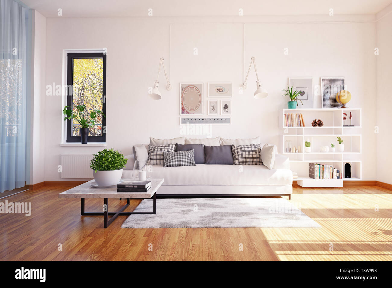 modern living interior design. 3d rendering concept Stock Photo - Alamy
