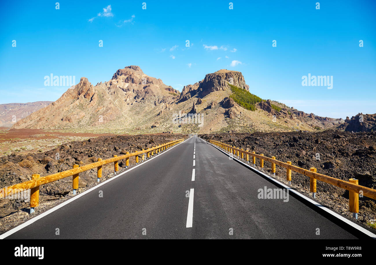 Scenic road in Teide National Park, Tenerife, Spain. Stock Photo