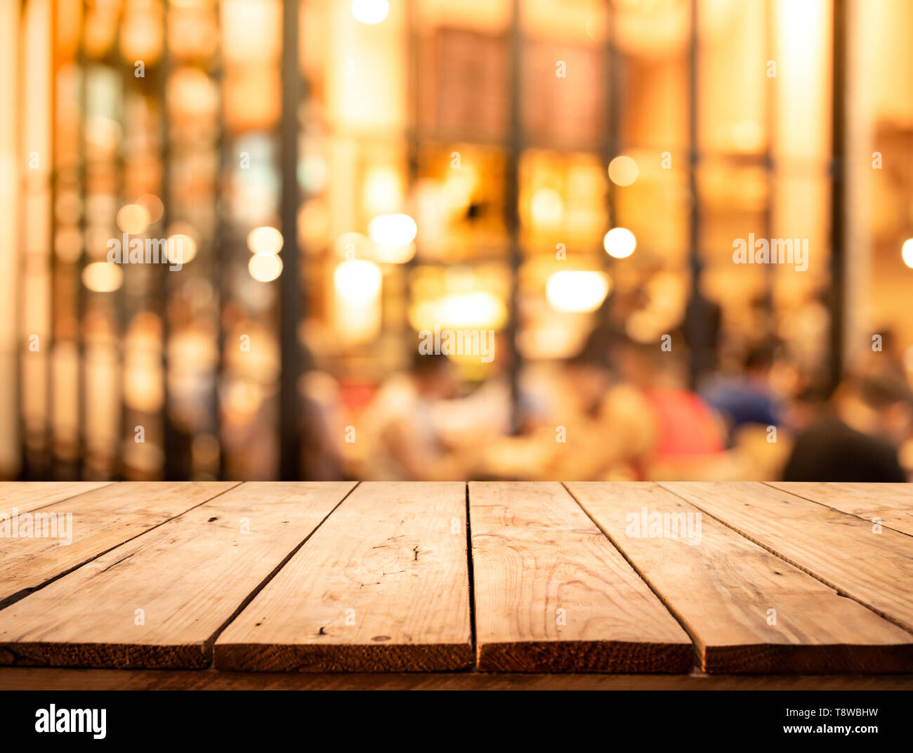 Wood texture table top (counter bar) with blur light gold bokeh in cafe,restaurant   montage product display or design key visual layou Stock  Photo - Alamy