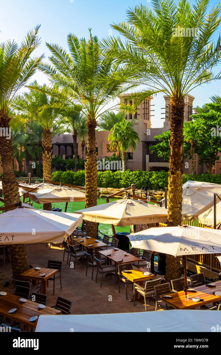 Dubai, UAE November 29, 2018 Restaurant "The Meat Co." in the open air on the shores of the