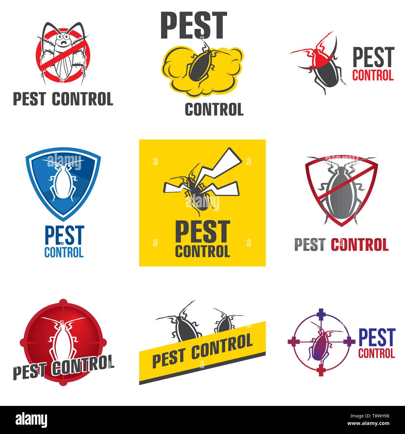 Vector set of logos for pest control company Stock Vector