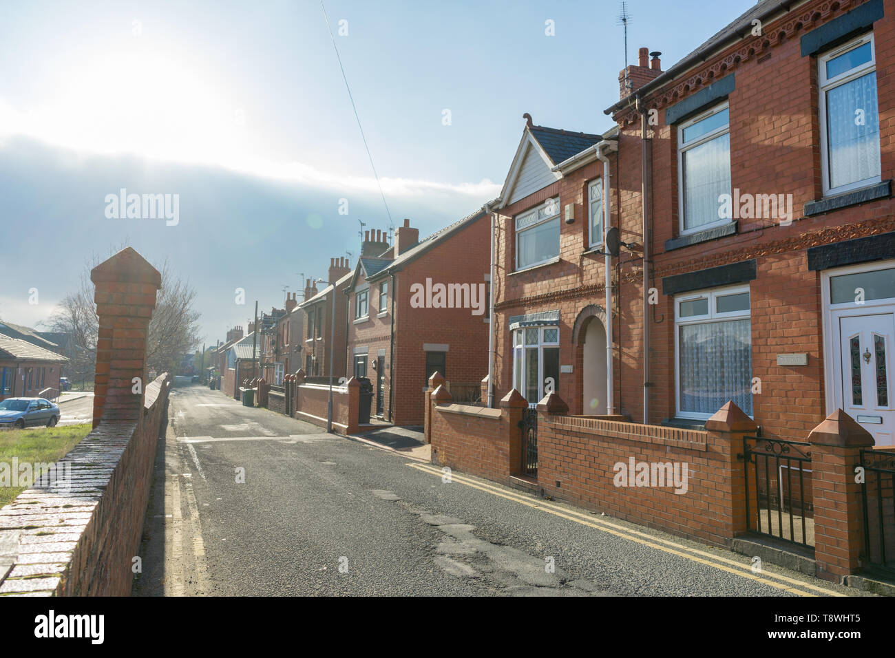 Red Brick Terraced Houses, Rhosllanerchrugog, North Wales, Wrexham Stock Photo