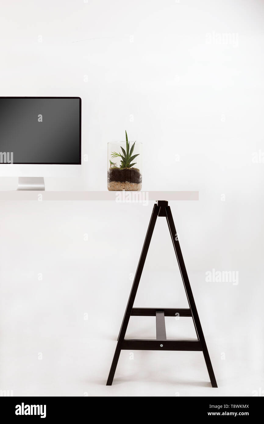 Modern minimalistic workspace with blank desktop computer screen Stock ...