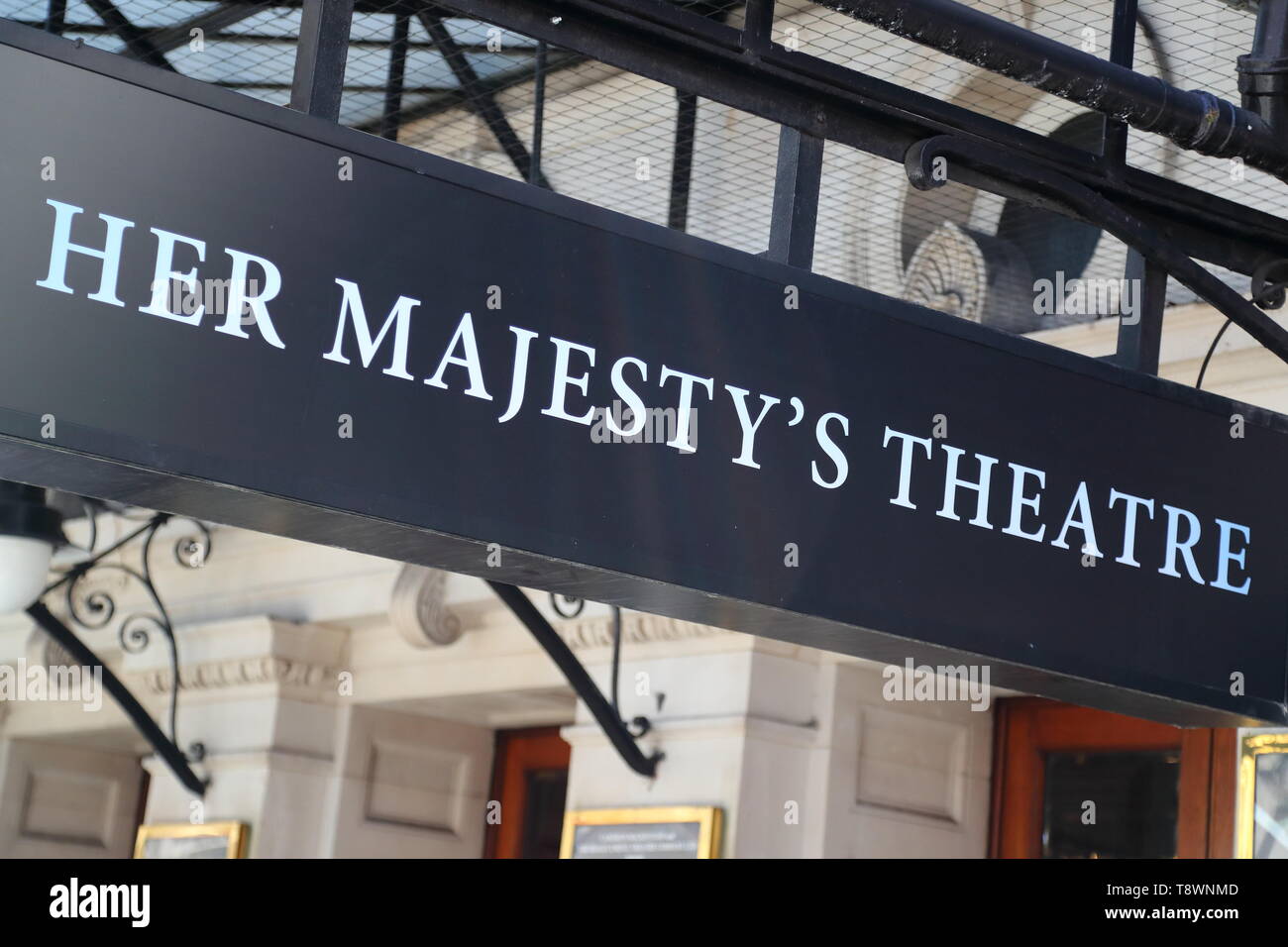 Sign at Her Majesty's theatre in London, UK Stock Photo