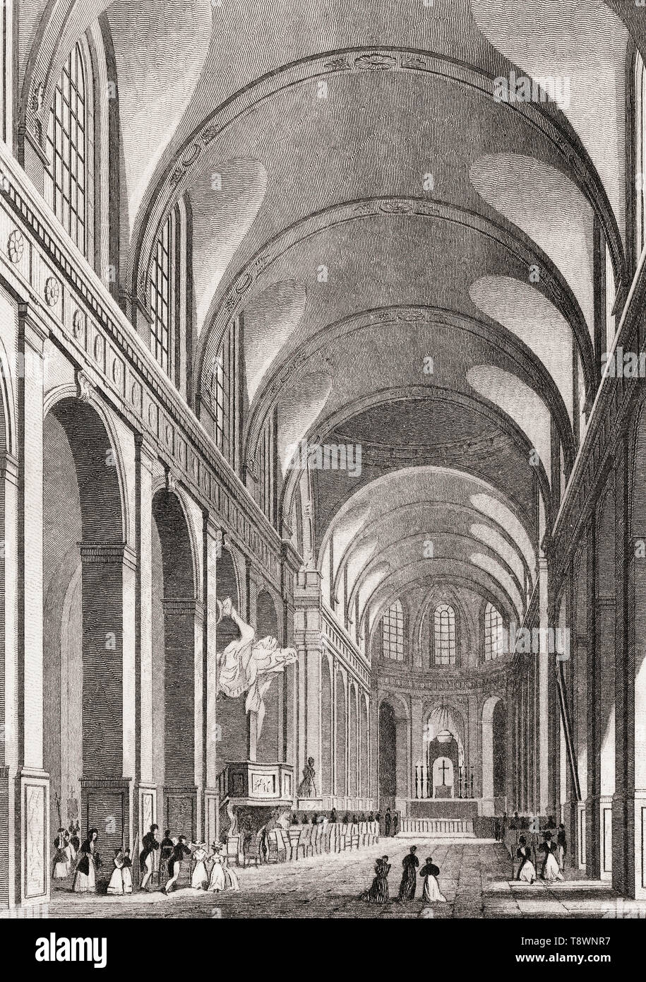 The Church of Saint-Roch, Paris, antique steel engraved print, 1831 Stock Photo