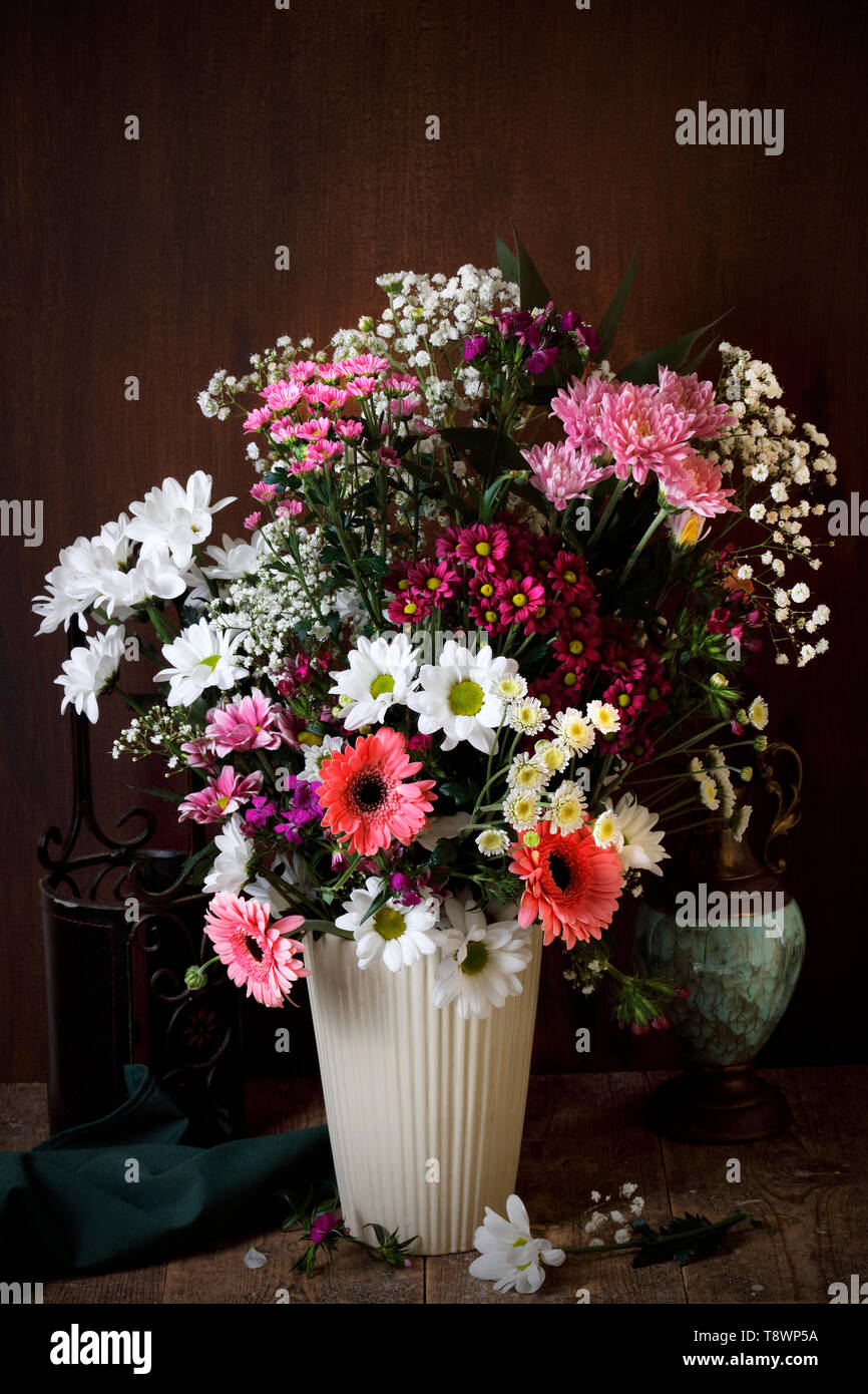 Flowers in a vase in style of Dutch masters Stock Photo
