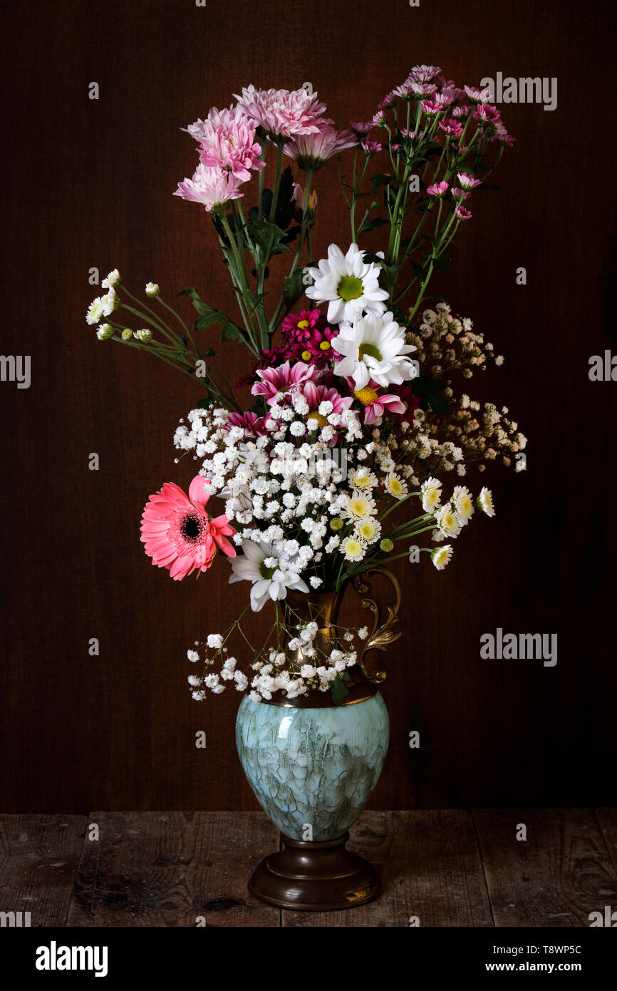 Flowers in a vase in style of Dutch masters Stock Photo