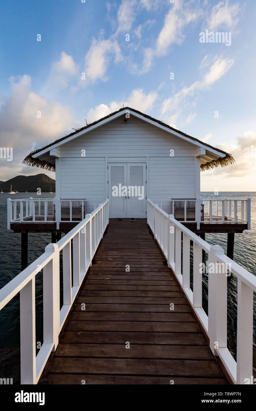 An over the water wedding chapel on an island in the Caribbean. Stock Photo