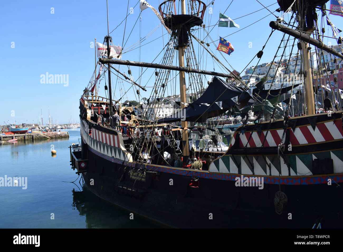 Heritage ship moored up near the shores of Torquay, Devon. Stock Photo