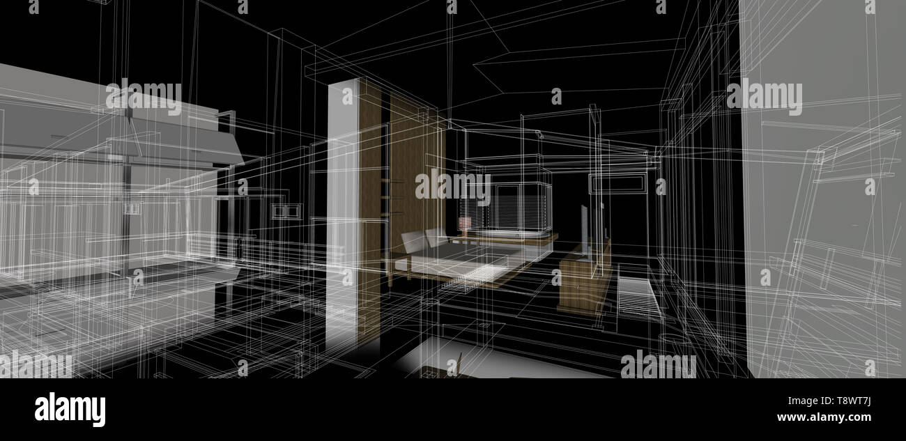 architecture interior furniture design concept 3d perspective wire ...