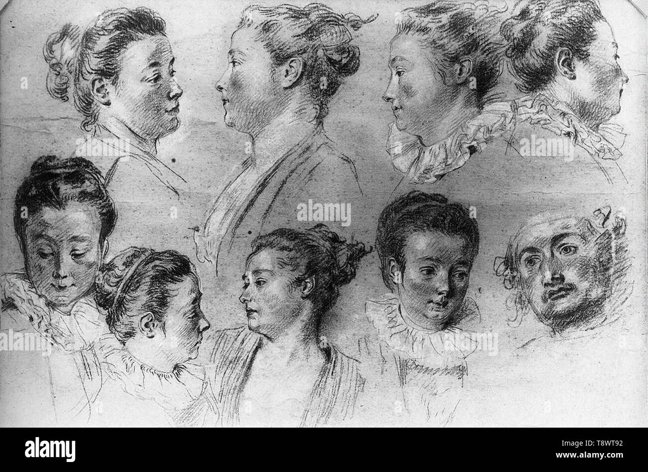 Antoine Watteau  - Studies Women S Heads Stock Photo