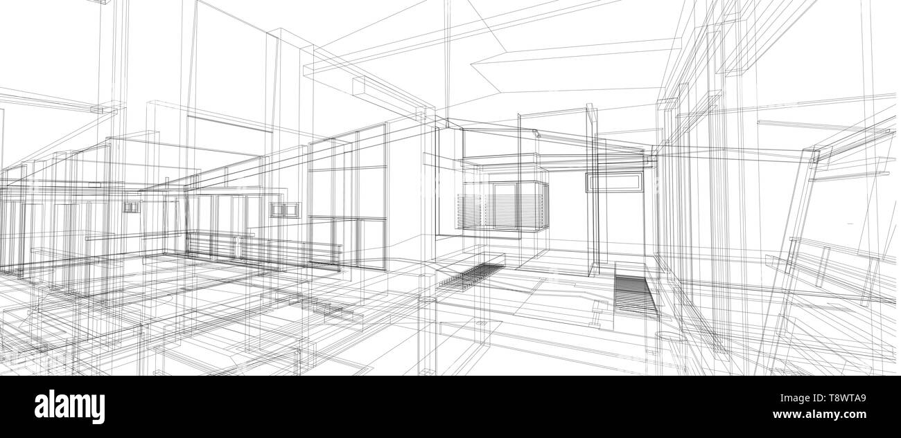 Perspective Architecture Drawing Black And White Stock
