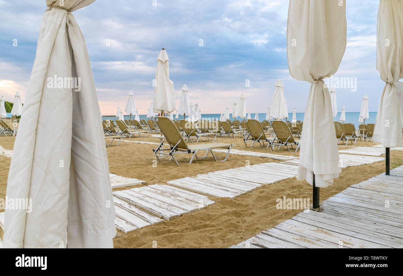 Chairs and umbrellas on a beautiful beach at Sunny Beach on the Black ...