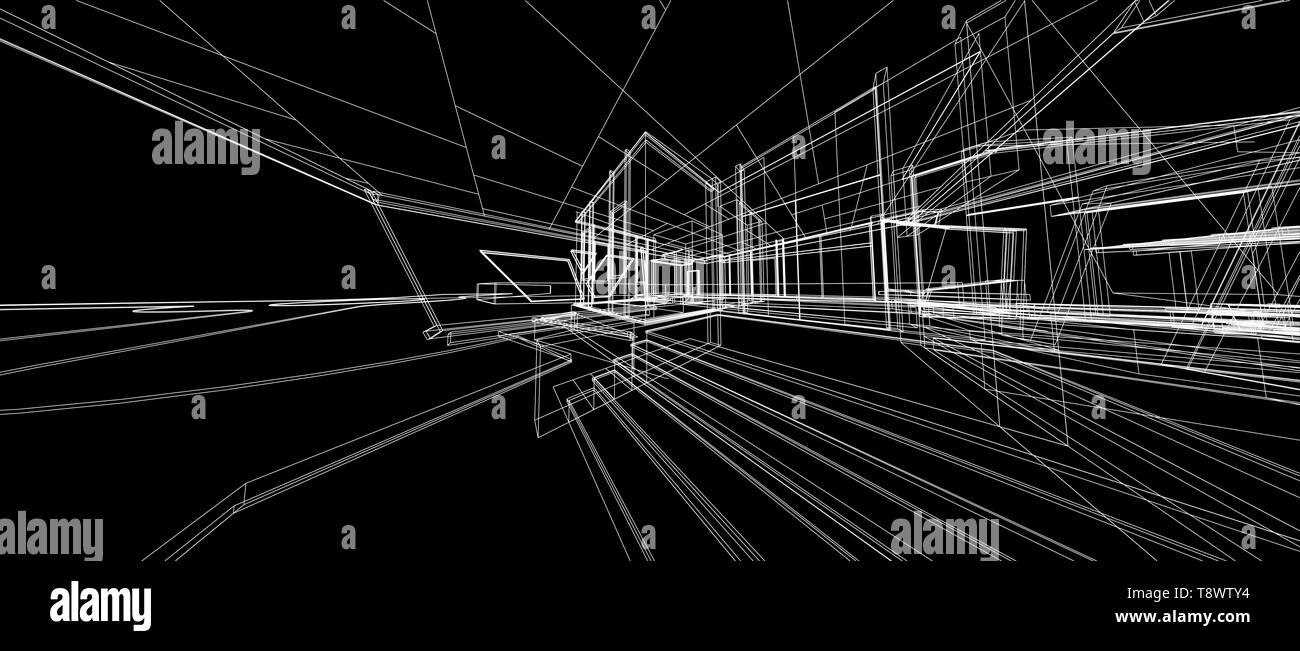 Architecture design concept 3d perspective wire frame rendering black  background. For abstract background or wallpaper desktops architecture  theme tec Stock Photo - Alamy
