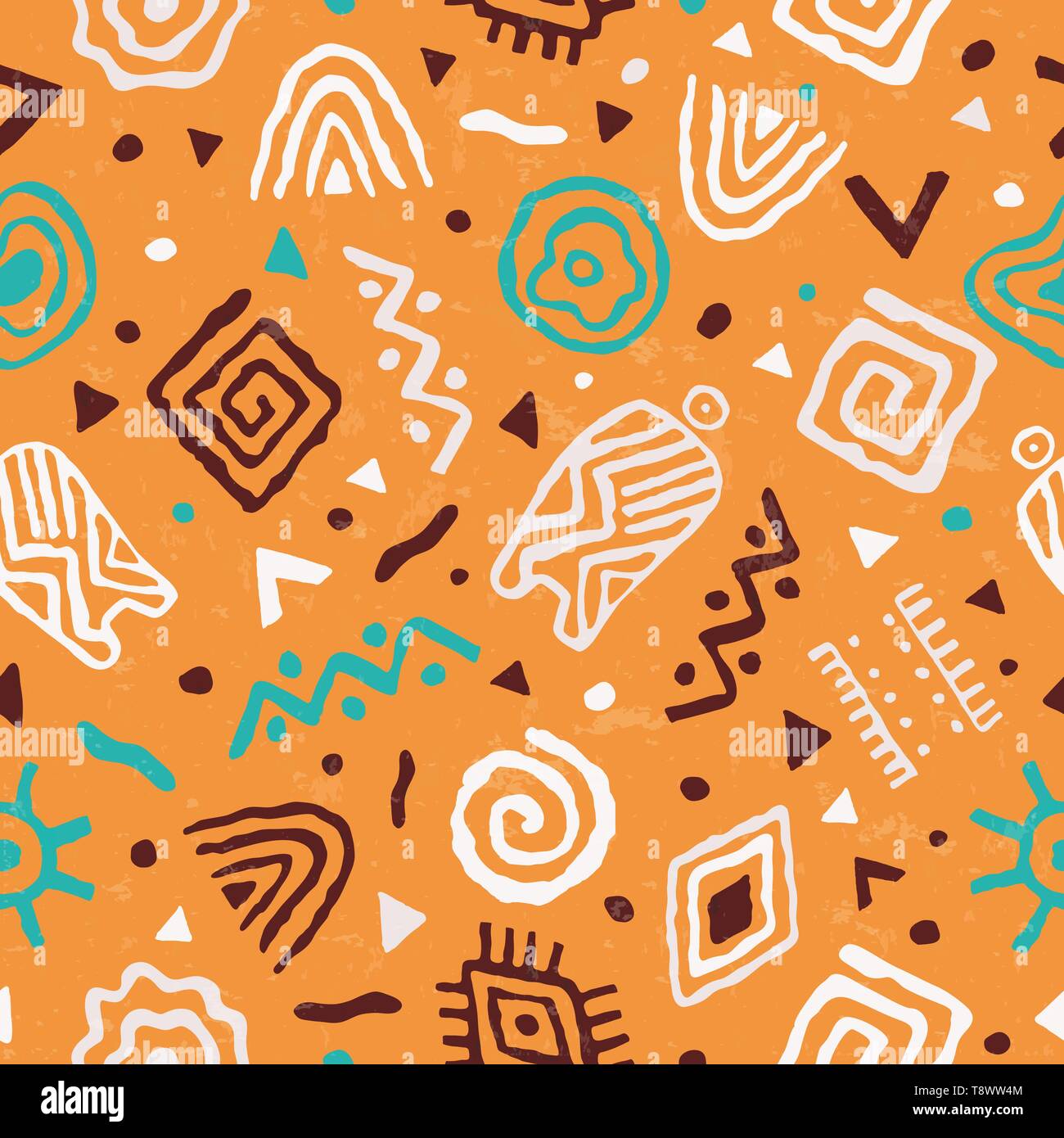 African art seamless pattern illustration with colorful tribal decoration. Wild boho background design. Stock Vector