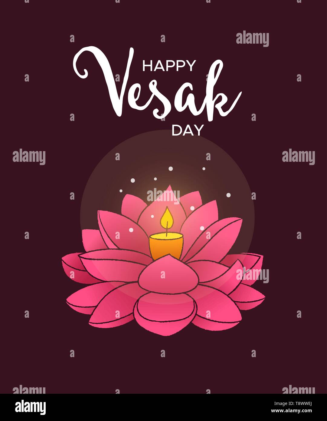 Happy Vesak Day illustration for asian buddha birth celebration. Hand