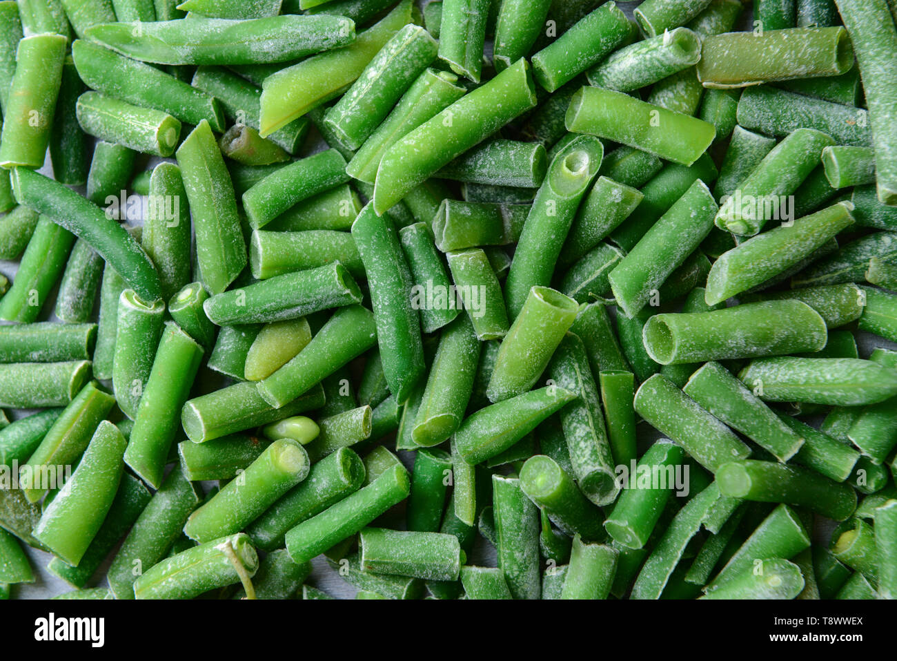 Frozen green beans, top view Stock Photo Alamy