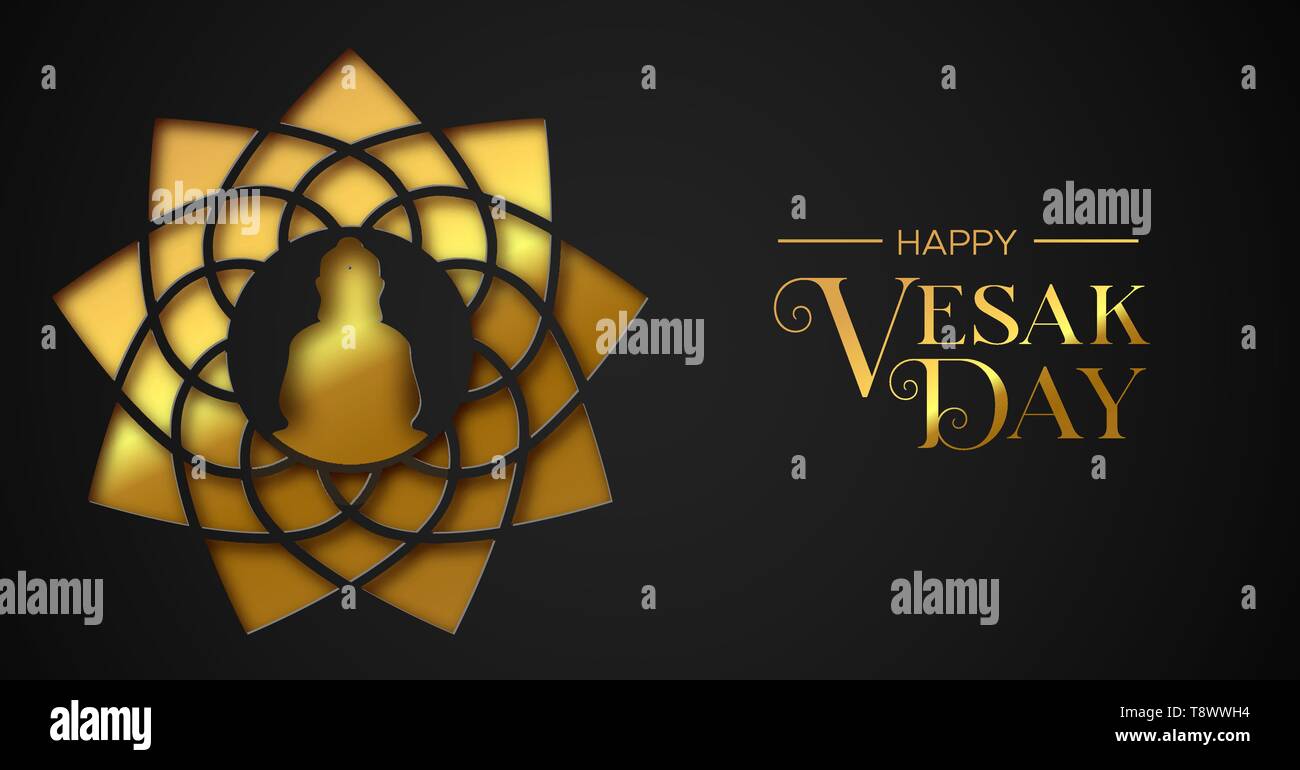 Happy Vesak Day illustration for hindu holiday celebration. Gold paper