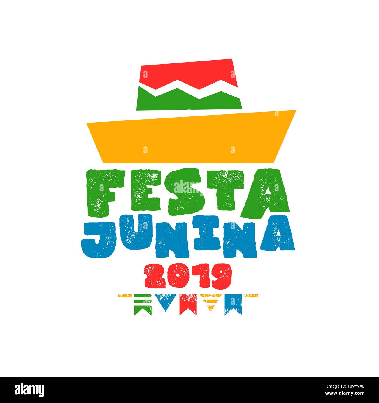 Festa Junina typography illustration for traditional brazilian festival. Colorful straw hat with text quote. Stock Vector