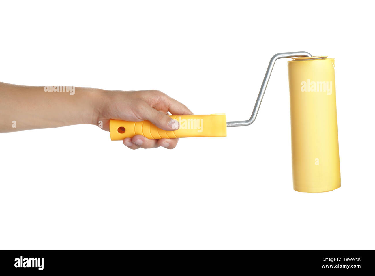 Paint roller in male hand isolated on white Stock Photo - Alamy