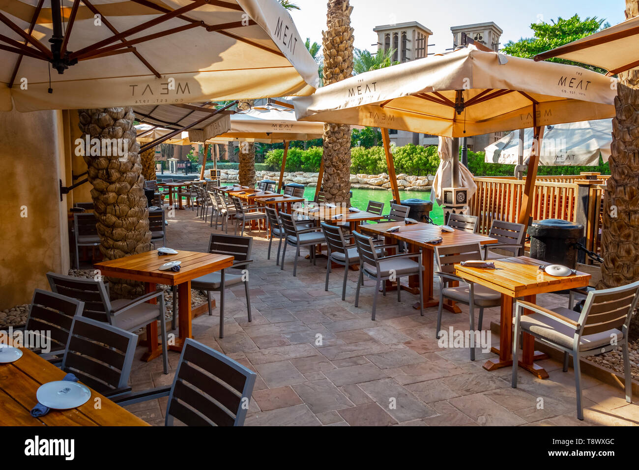 Dubai, UAE November 29, 2018 Restaurant "The Meat Co." in the open air on the shores of the