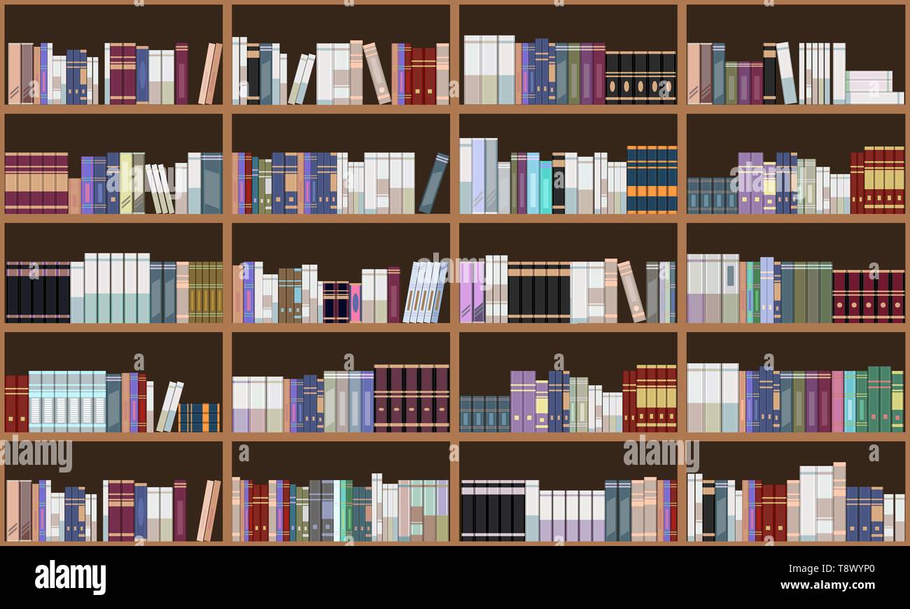 Grand Library book shelf. Horizontal and vertical seamless. Flat color ...