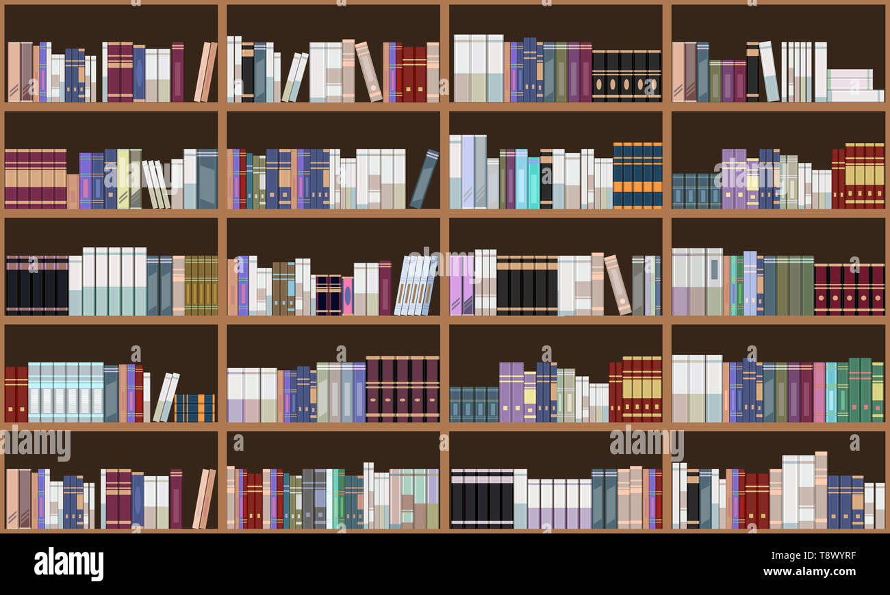 Elibrary Horizontal Grand Library book shelf. Horizontal and vertical seamless. Flat color ...