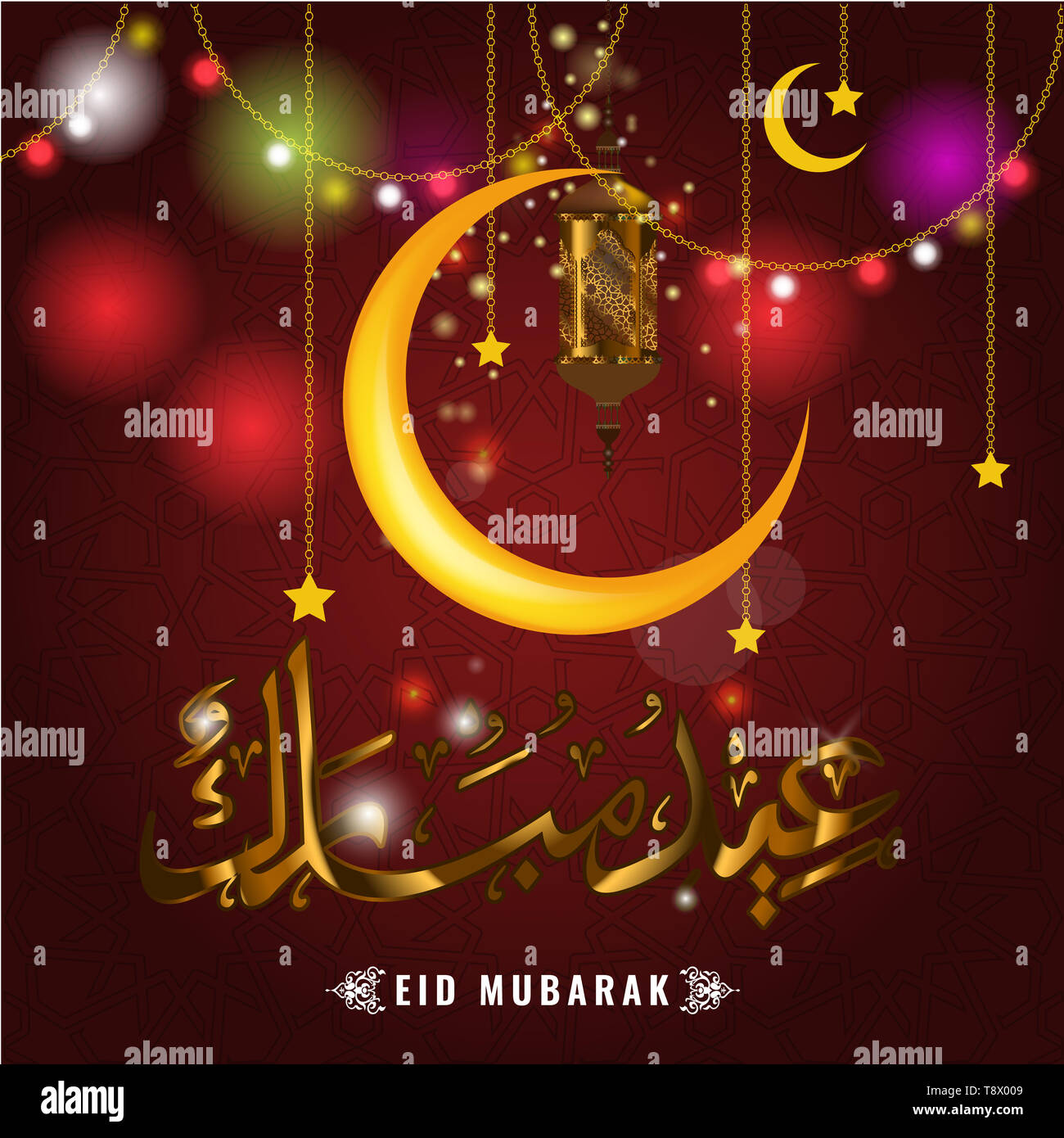 Eid Mubarak islamic design crescent moon and arabic calligraphy ...
