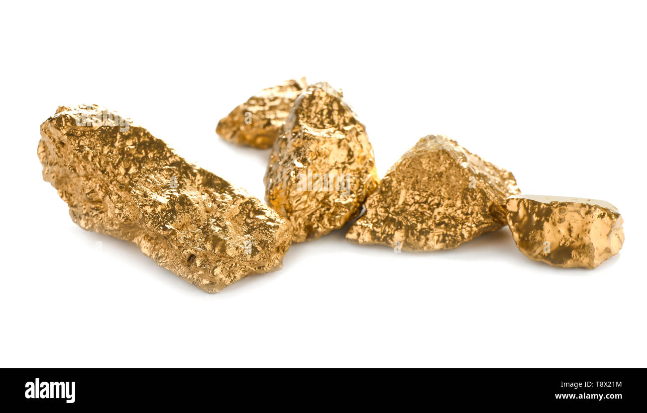 Gold nuggets on white background Stock Photo - Alamy