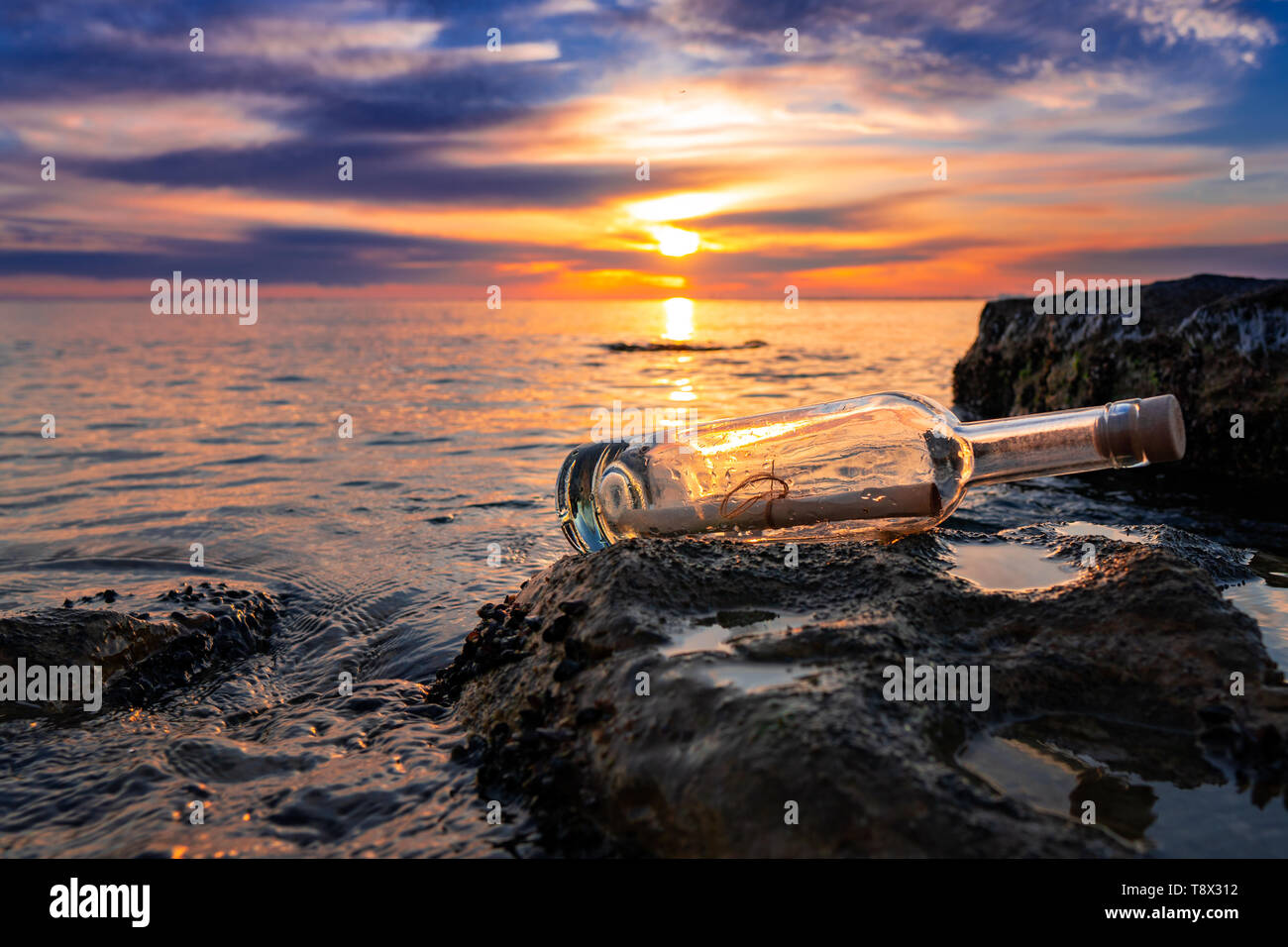 Message in bottle, help request Stock Photo