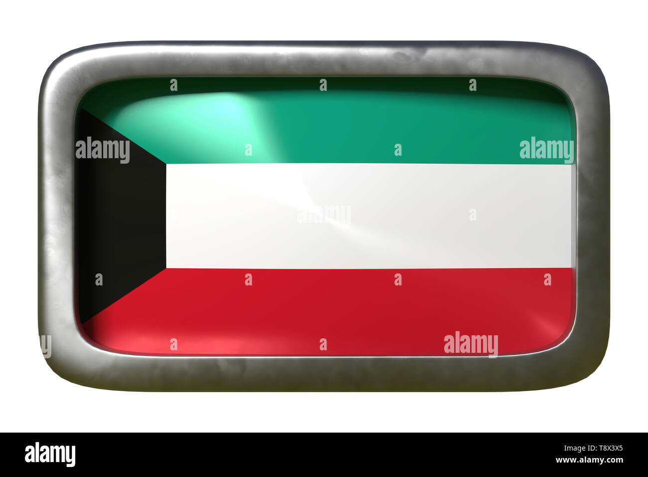 3d rendering of a Kuwait flag on a rusty sign isolated on white ...